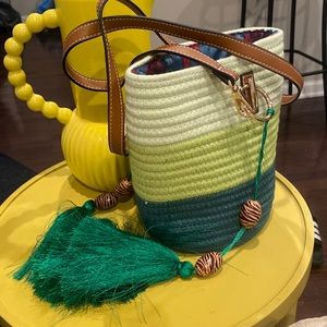 Brand New Green Woven Bucket Bag